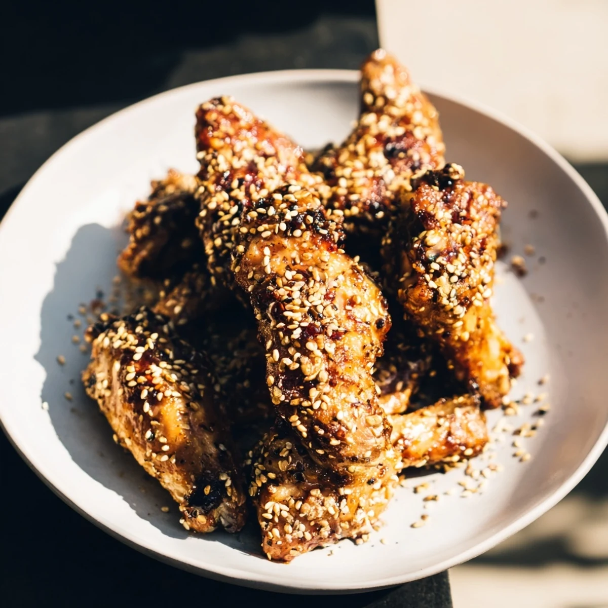 Golden and crispy Honey-Chili Glazed Chicken Wings, glazed in a sweet and spicy sauce.