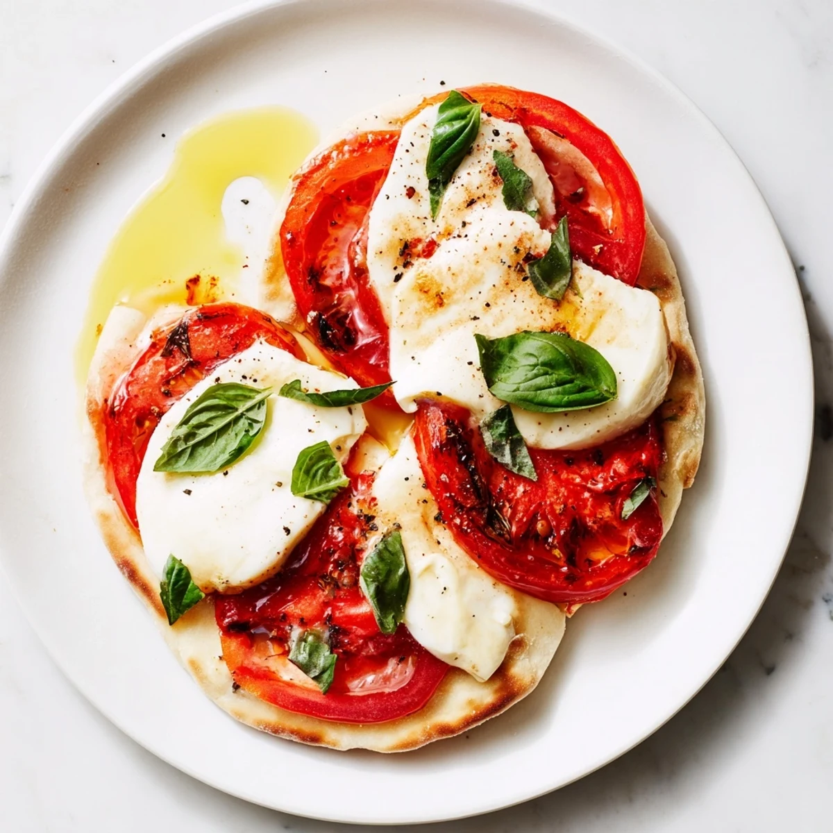 Flavorful Quick Margherita Naan Pizza: Crispy naan topped with bubbling cheese and vibrant tomato slices.