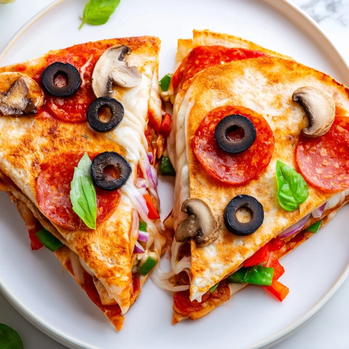 Homemade tortilla pizza wrap, a delicious handheld meal with a perfect, golden-brown crust.