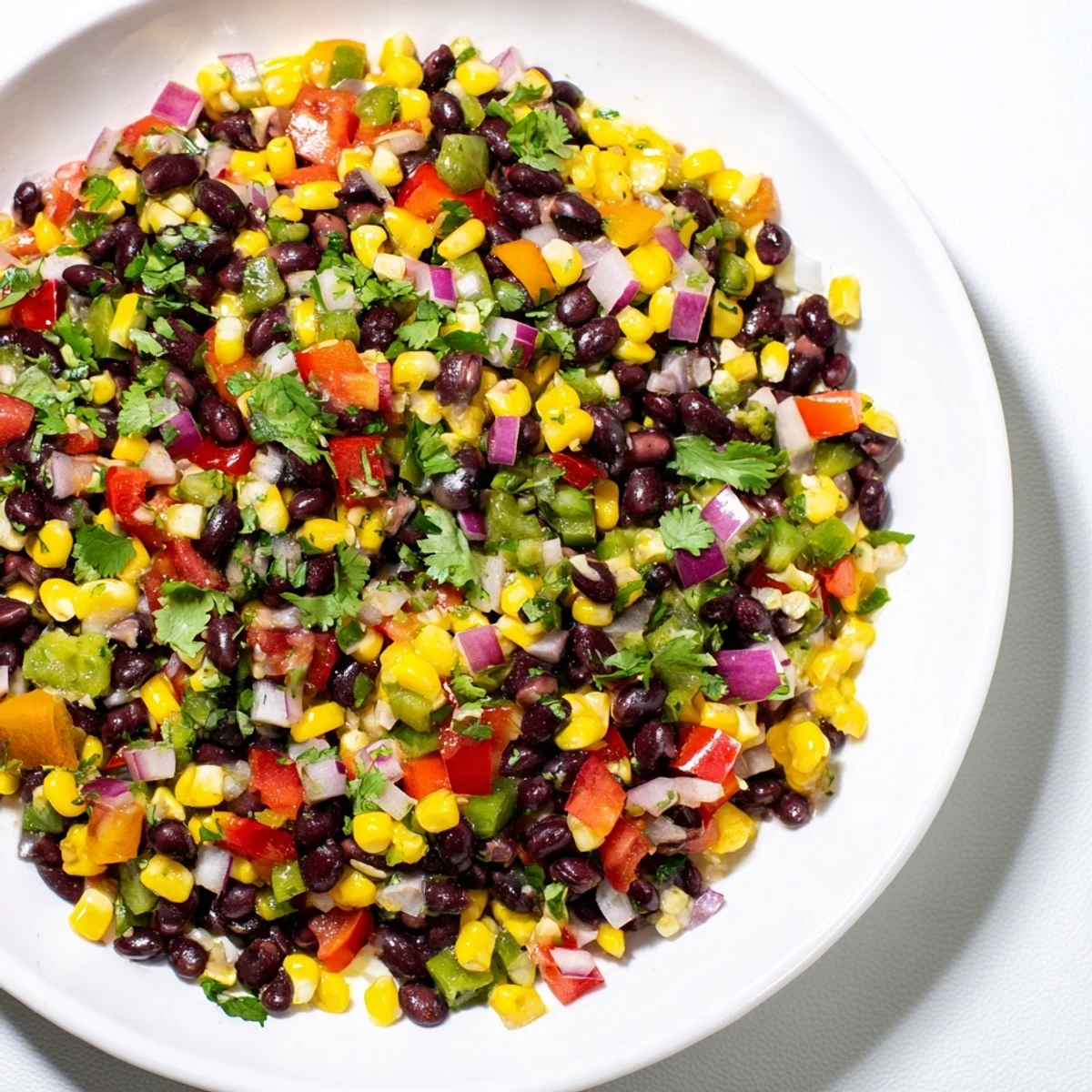 A colorful bowl of Cowboy Caviar Salad featuring fresh ingredients and zesty dressing.