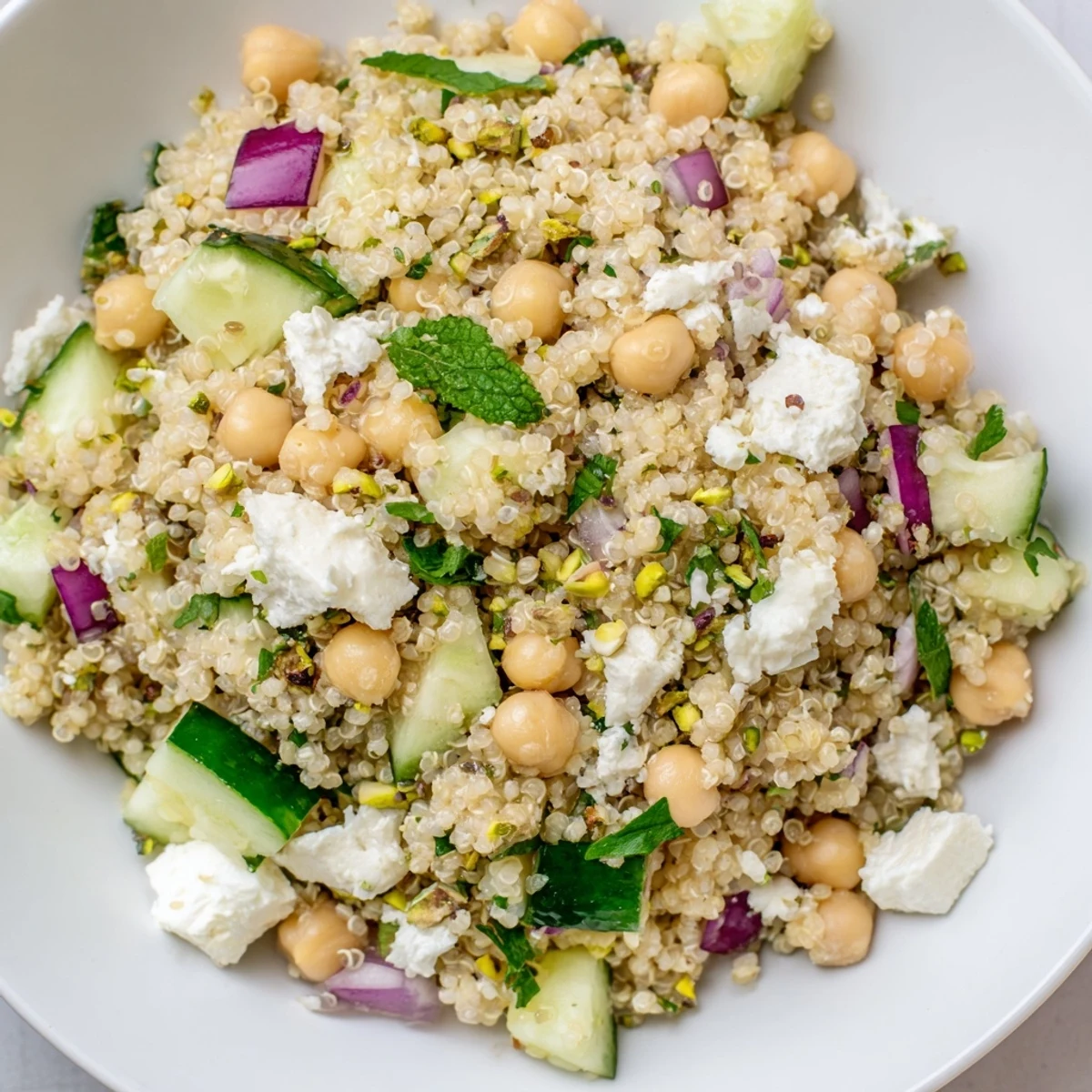 Vibrant Jennifer Aniston Salad: a Mediterranean delight with creamy feta, fresh herbs, and crunchy cucumber.