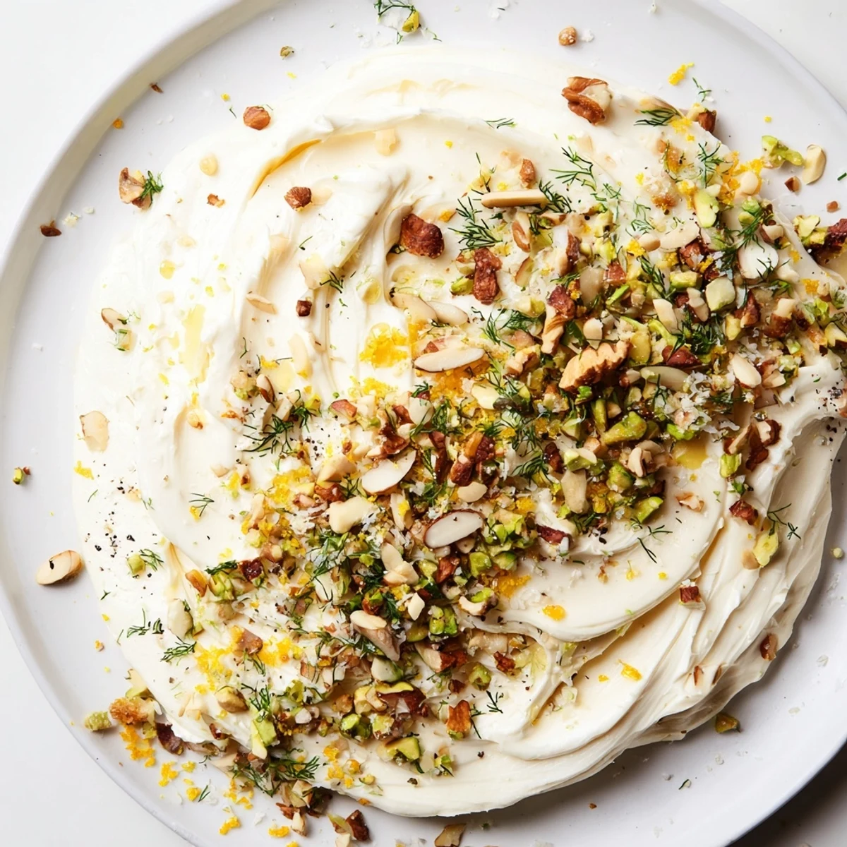 Creamy butter board charcuterie laden with toasted nuts and fresh herbs, ready to spread on crusty bread.