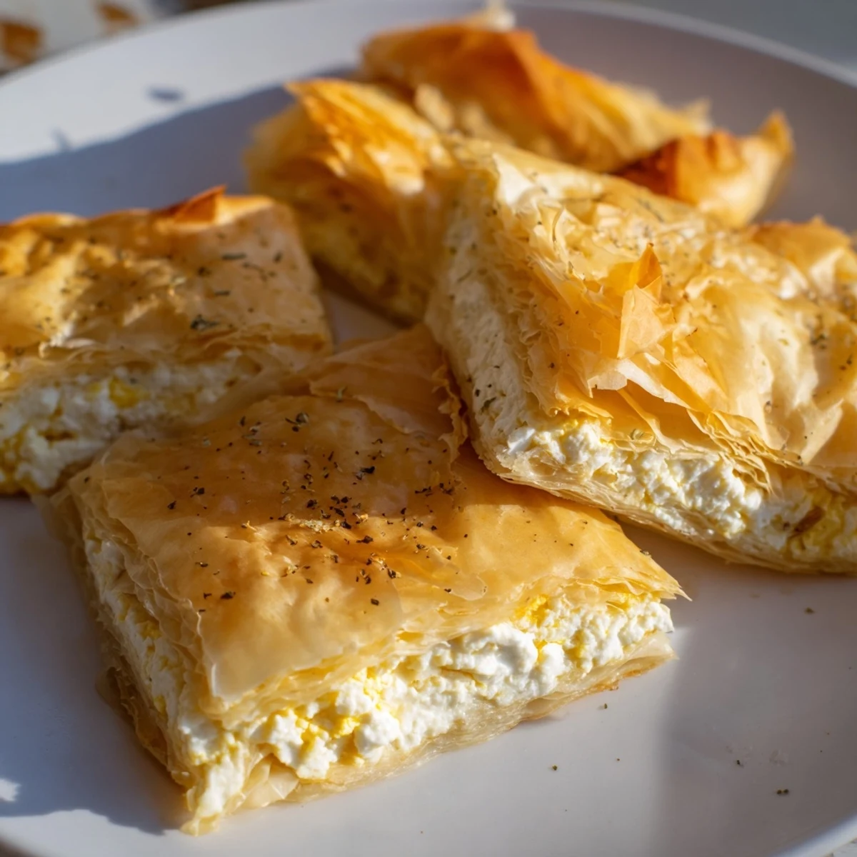 Freshly baked Bulgarian Banitsa with crispy edges, presenting a delicious, cheesy breakfast or brunch option.