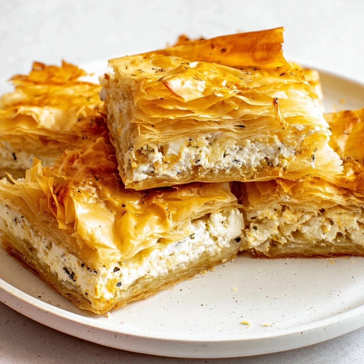 Golden, flaky layers of Bulgarian Banitsa, a savory pastry, filled with creamy feta and baked beautifully.