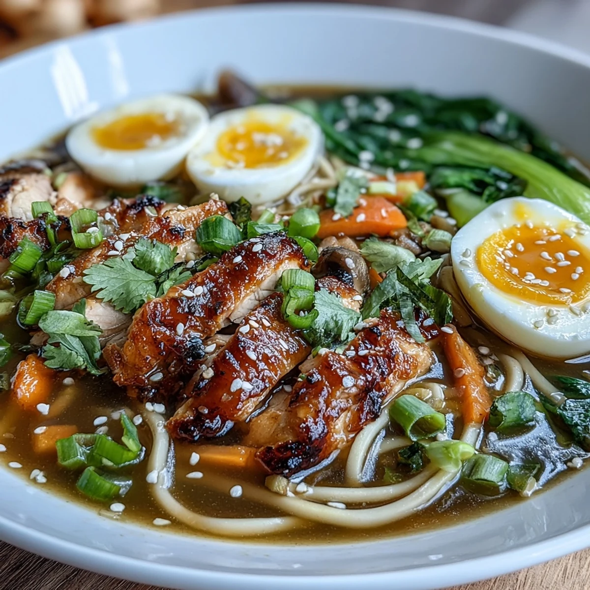 Steaming bowls of Healthy Miso Chicken Noodle Bowls feature tender sliced chicken and chewy soba noodles in savory broth.