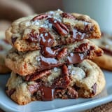 1. Golden brown butter pecan cookies with toasted nuts and flaky sea salt, perfect for holiday baking or sweet cravings.  