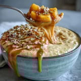 Tropical Mango Lassi Overnight Oats, vibrant with mango purée and cardamom spice.