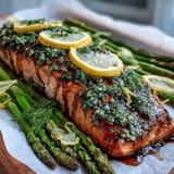 Succulent One Pan Lemon Herb Salmon bake with vibrant lemon slices and dill.