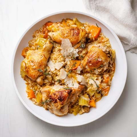 This creamy All-in-One Pan Creamy Chicken and Wild Rice displays a bubbling, flavorful skillet dish.