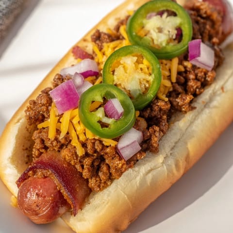 A close-up of delicious Mexican Hot Dogs, sizzling with flavorful toppings, perfect for a cookout.