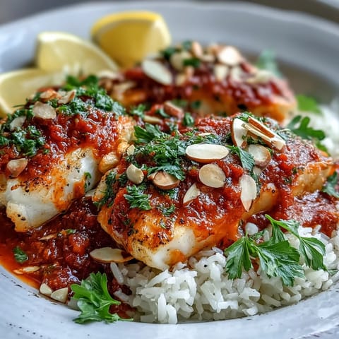 Tomato-Roasted Cod With Spiced Almonds