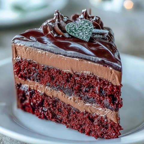 Close-up of the finished Red Betty Boop Heart Cake with a velvety cream cheese frosting and a crisp dark chocolate silhouette.