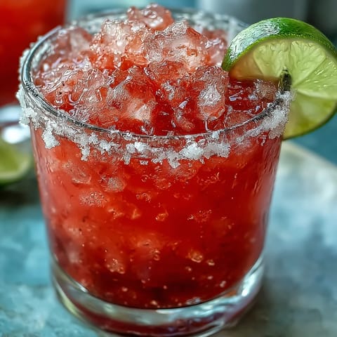 Close-up of Best Guava Margarita over ice, showcasing vibrant pink hue and guava slice garnish.