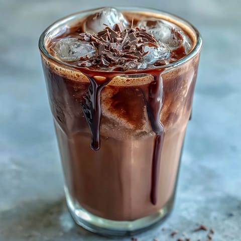 Decadent cold brew coffee topped with silky chocolate cream and cocoa powder