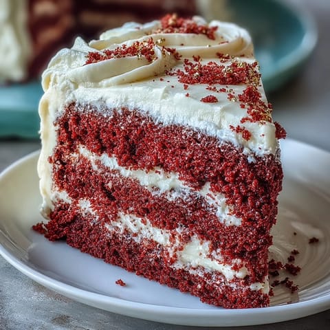 Luscious Juneteenth Red Velvet Cake with velvety cream cheese frosting.