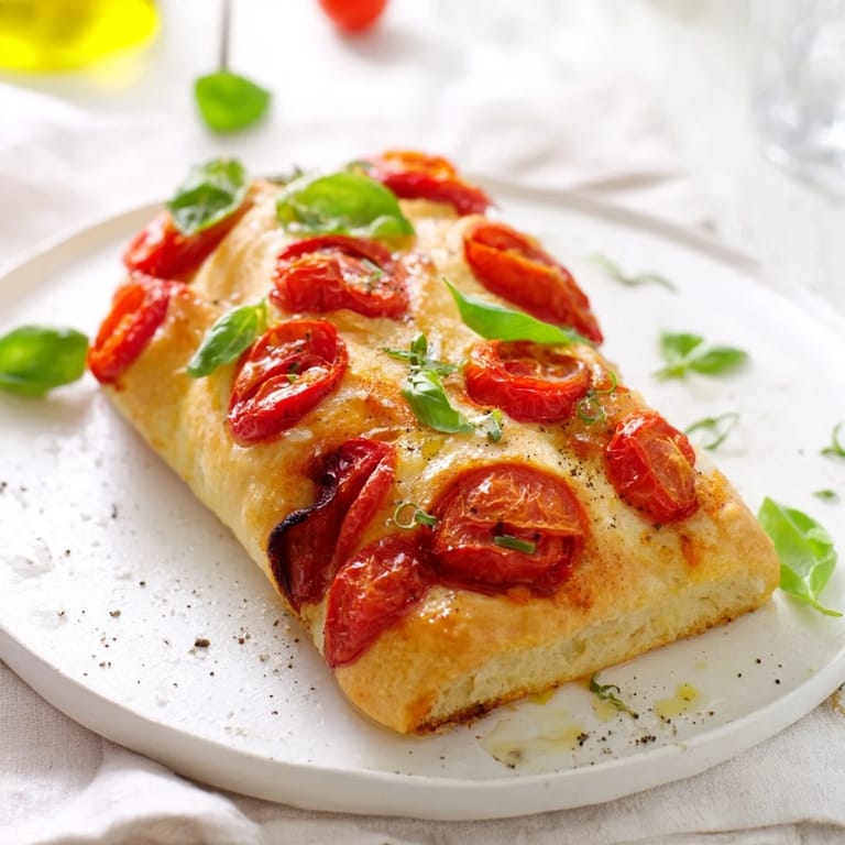 Enjoy the delicious aroma of freshly baked Simple Homemade Tomato and Basil Flatbread, a perfect appetizer.