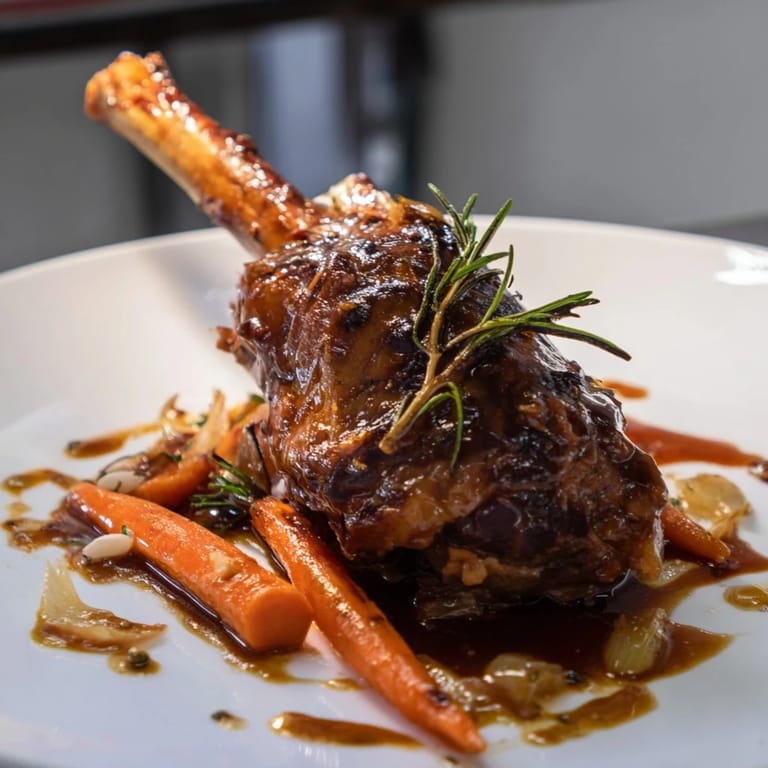 Mouthwatering Slow-Roasted Lamb Shanks with Rosemary, ready to serve with creamy mashed potatoes, a flavorful feast.