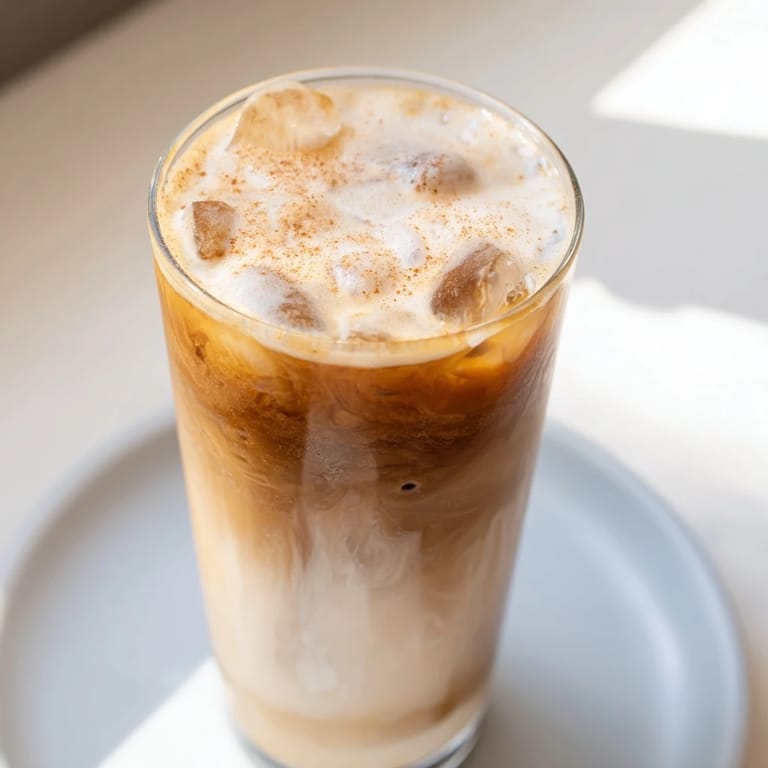 See the beautiful, layered Iced Brown Sugar Oat Latte; coffee shaken with vegan oat milk.