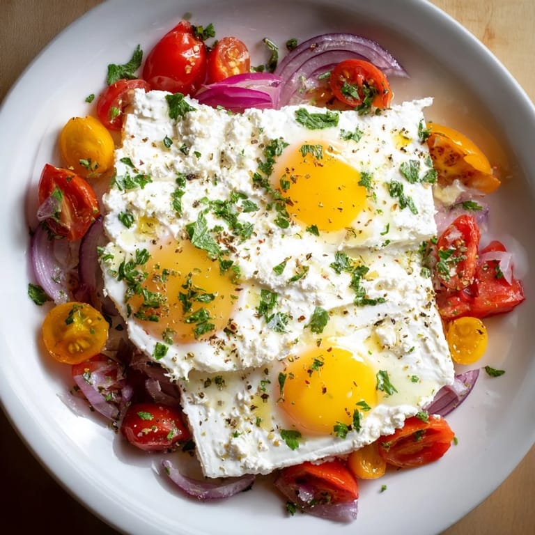 Golden-baked Mediterranean Feta and Eggs showcase roasted tomatoes, herbs, and soft yolks, perfect for brunch.