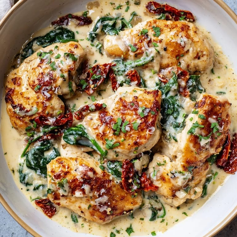 This beautiful plate of Creamy Tuscan Chicken offers a comforting, savory blend of flavors, ready to enjoy.