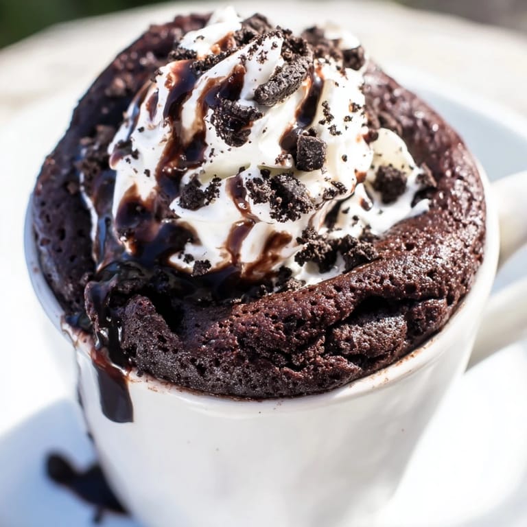 Imagine a moist, chocolate Oreo mug cake topped with crushed Oreos for an instant treat.