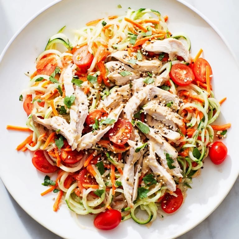 Close-up of a delicious Protein Cucumber Salad, highlighting colorful vegetables and sesame seeds.