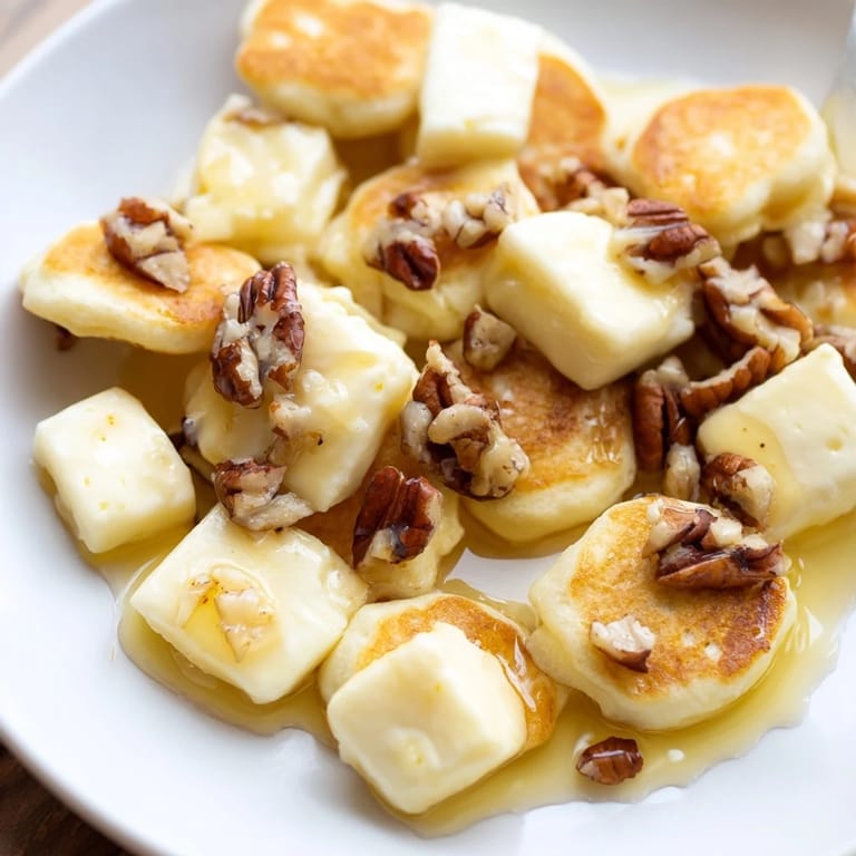 Homemade Pancake Brie Bites - mini muffin-sized treats with creamy brie encased in pancake batter.