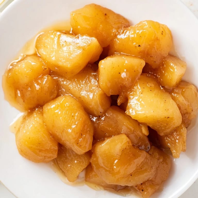 Enjoy the comforting sight of slow cooker stewed apples, perfectly textured, ready to be enjoyed warm.