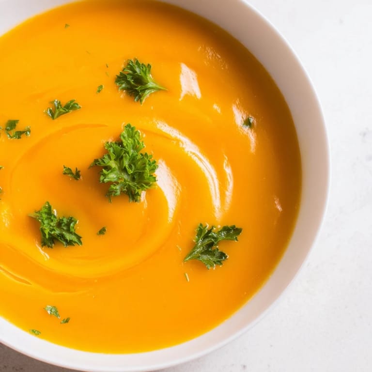 Roasted carrots and ginger create a vibrant orange hue in this comforting Carrot-Based Creamy Soup.
