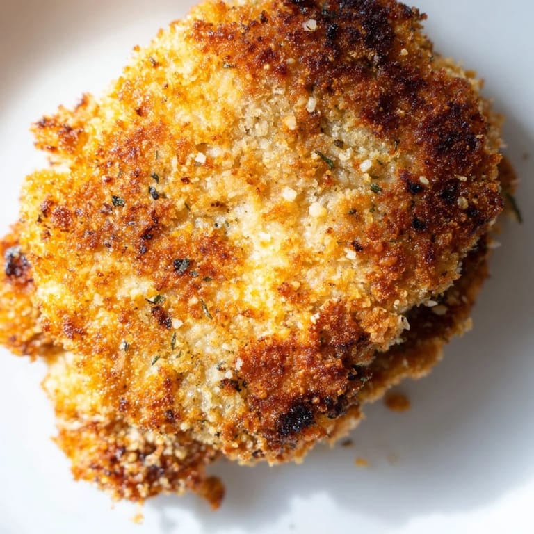 Tender, golden-fried Crispy Parmesan Chicken Cutlets served on a plate with fresh parsley and lemon wedges.