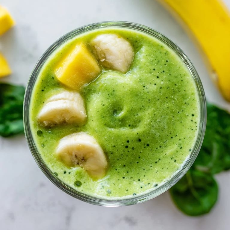 Creamy spinach-hidden smoothie served in a mason jar with a straw, perfect for a healthy breakfast.