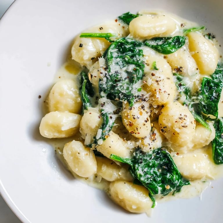Freshly prepared Creamy Garlic Gnocchi featuring golden potato dumplings swirled in garlicky cream.