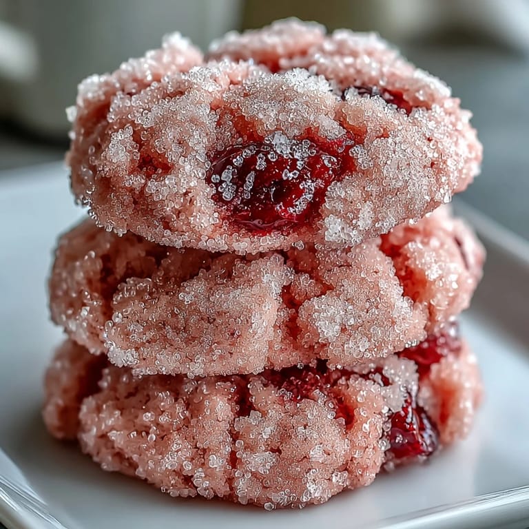 These soft chewy raspberry sugar cookies feature pillowy interiors and bright raspberry bursts, ready to enjoy as a sweet homemade dessert.  
