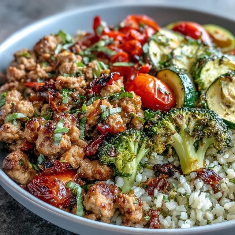 A close-up of the wholesome Ground Turkey Bowl garnished with fresh cilantro, avocado slices, and a sprinkle of chili flakes.