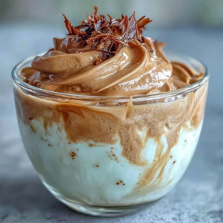 Delicate hojicha mousse infused with Japanese roasted tea, garnished with toasted leaves for a refined dessert.  