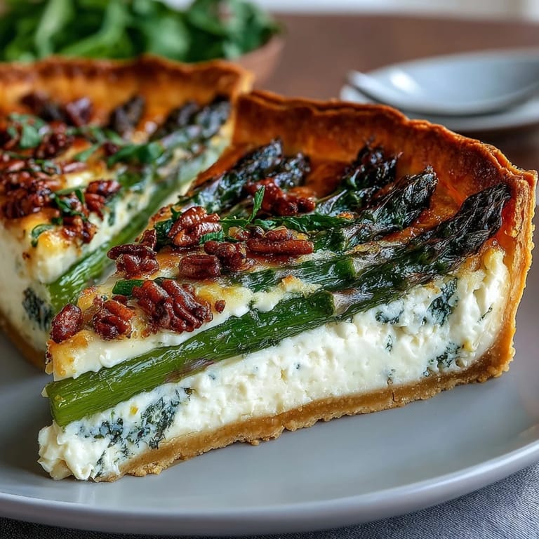 Golden puff pastry tart topped with tender asparagus spears, rich Gruyère cheese, and fragrant herbs, a delightful vegetarian appetizer or light main.