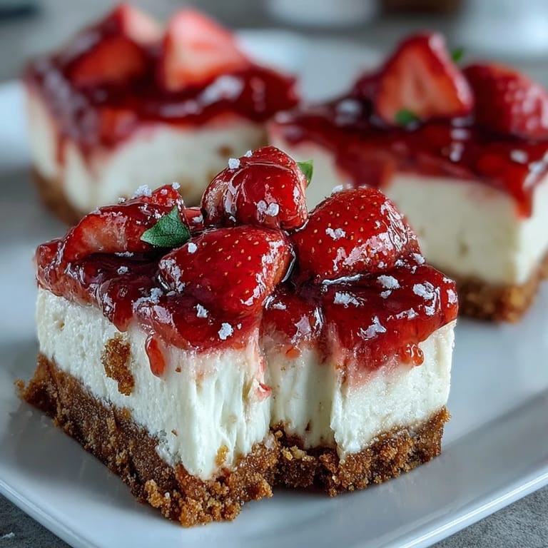 Easy no-bake strawberry cheesecake bars, a refreshing sweet treat.