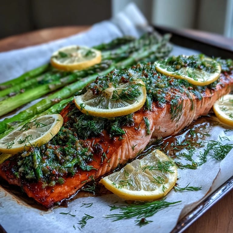 Easily prepared One Pan Lemon Herb Salmon, perfectly roasted with tender asparagus spears.