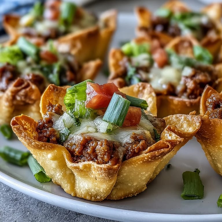 Golden brown mini taco cups filled deliciously, great for parties and easy dinners.