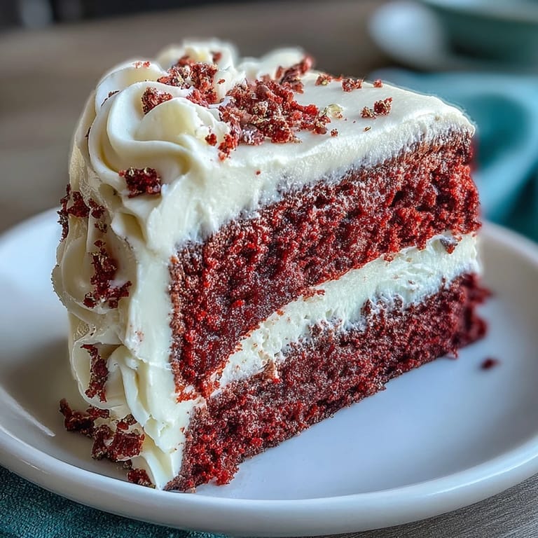 Moist, vibrant Juneteenth Red Velvet Cake with smooth, tangy cream cheese frosting.
