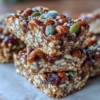 1. Nut-free granola bars with honey and oats, chewy and golden, packed with seeds, dried fruit, and a hint of cinnamon.  