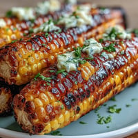 Juicy grilled corn ribs slathered in bright chili lime butter, ready to serve.